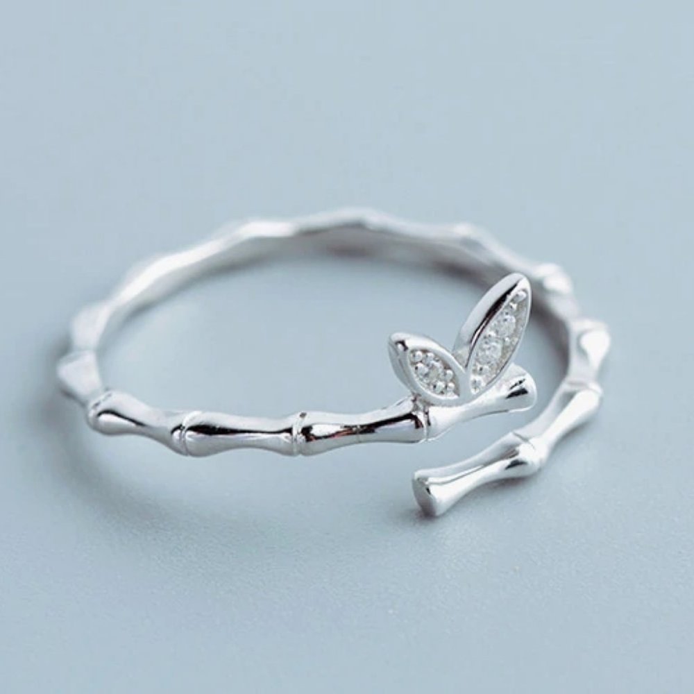 Sterling Silver Diamond Butterfly Adjustable Ring - Picture 4 of 8